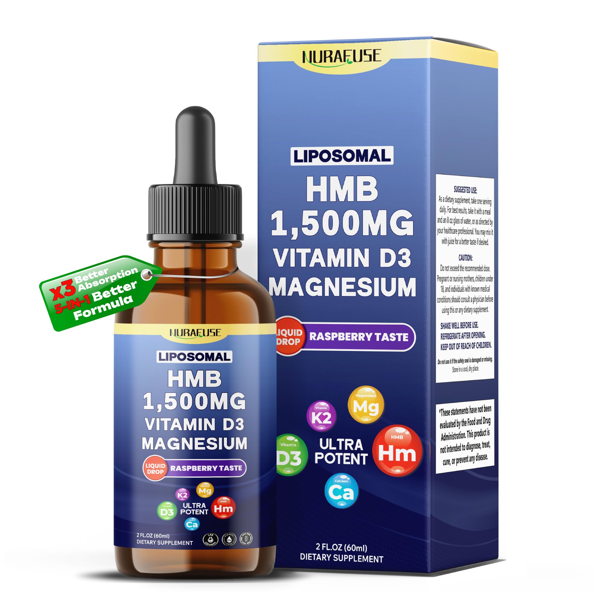 Amazon.com: NURAFUSE Liposomal HMB, Vitamin D3, Magnesium Liquid